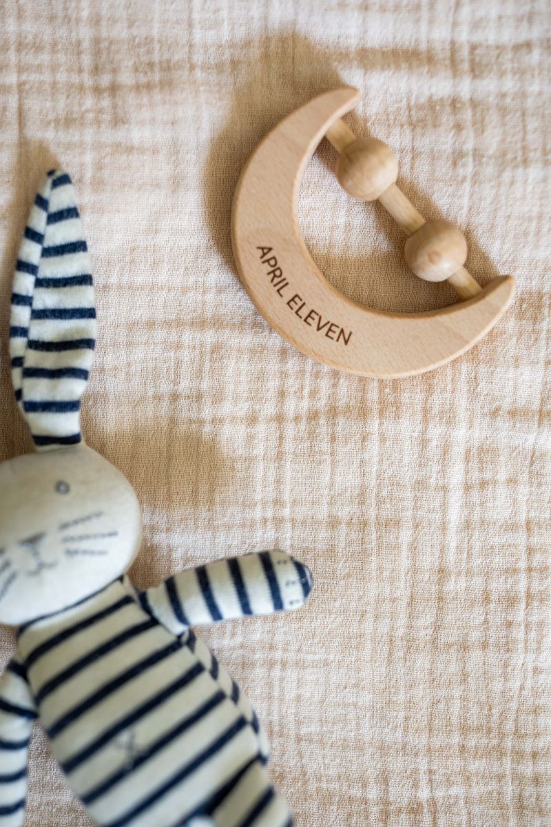 Wooden teething ring rattle