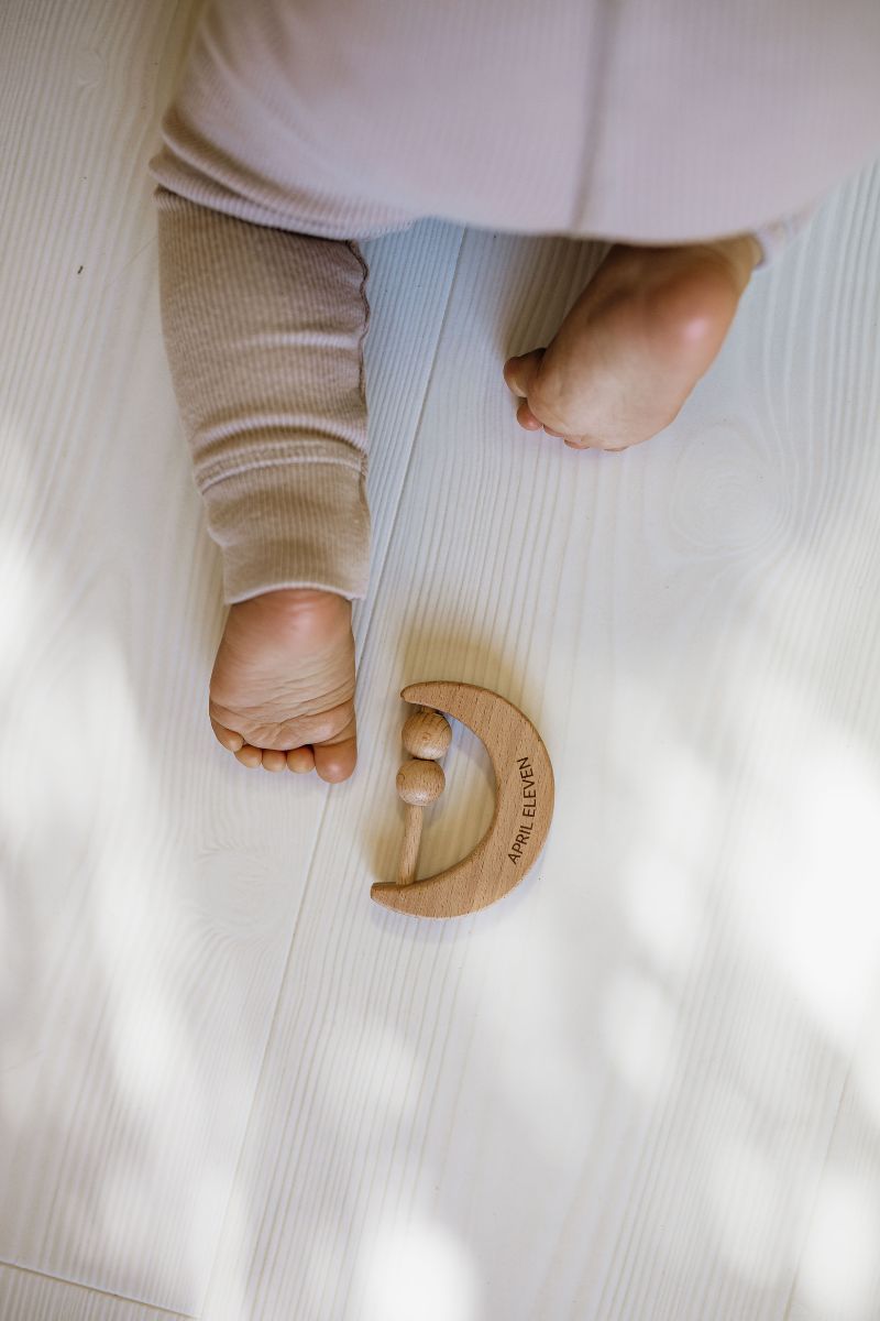 Wooden teething ring rattle