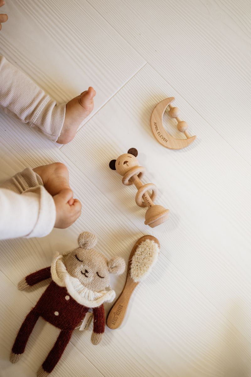 Wooden teething ring rattle