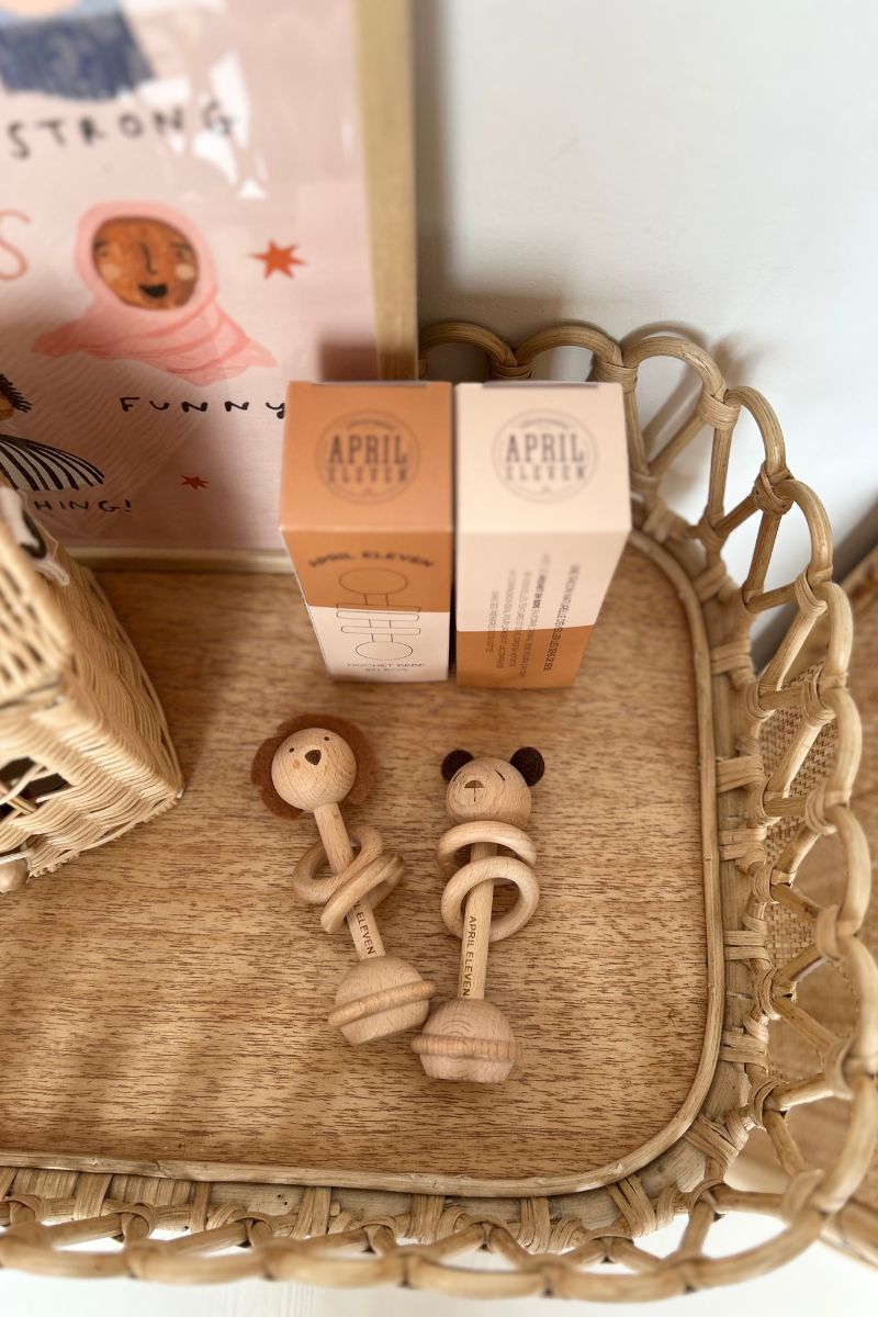 Hochet bébé bois animal – Jouet sensoriel, idée cadeau naissance