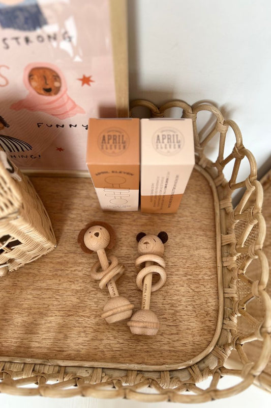 Hochet bébé bois animal – Jouet sensoriel, idée cadeau naissance