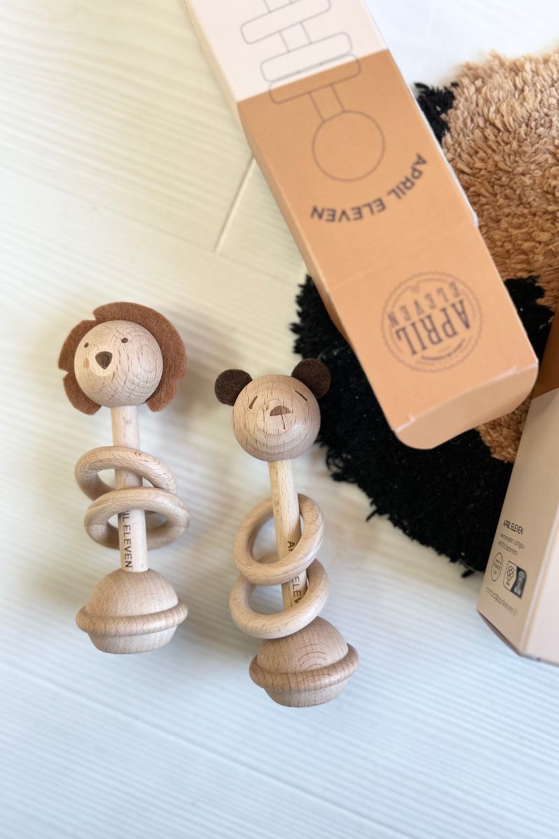 Hochet bébé bois animal – Jouet sensoriel, idée cadeau naissance
