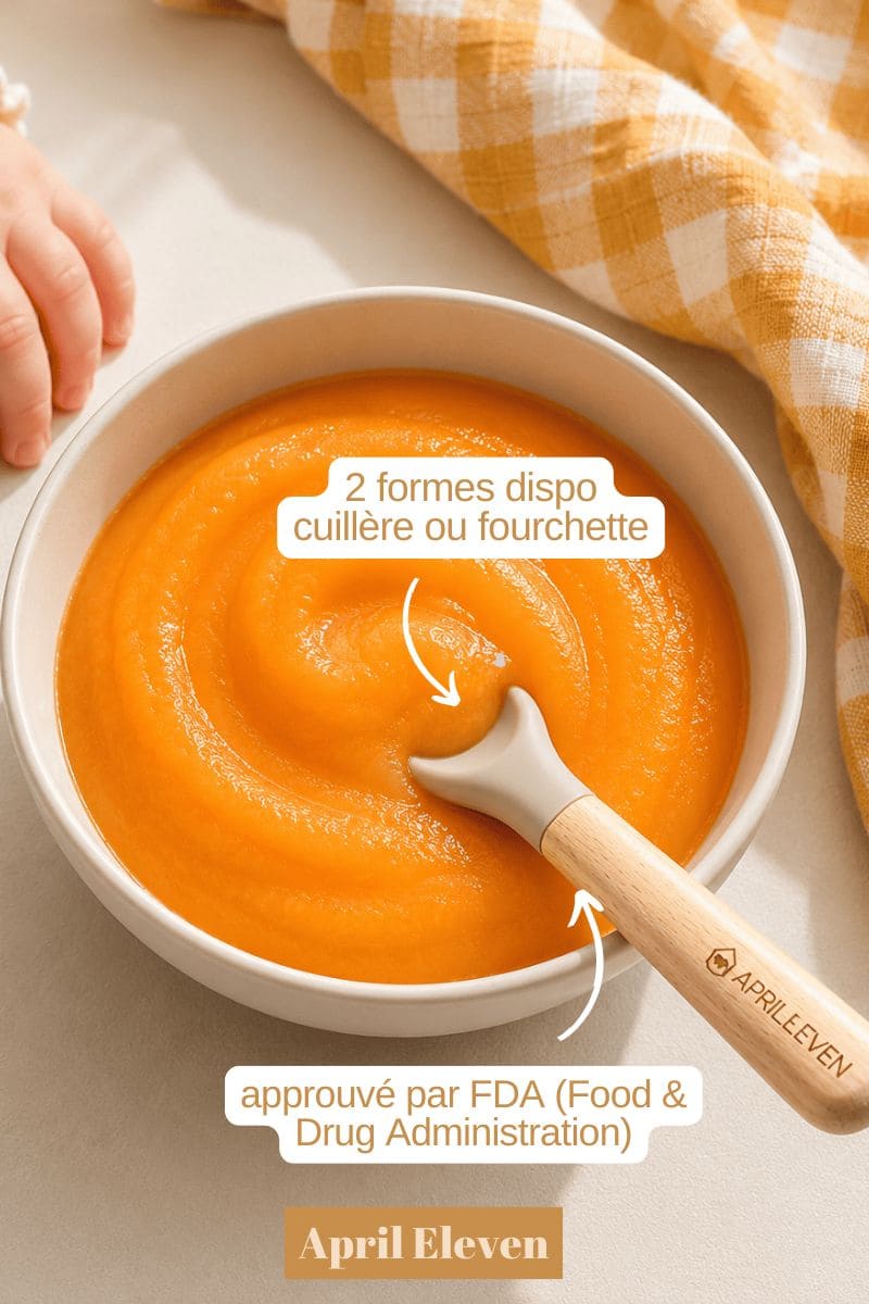 Bol soupe carotte avec cuillère silicone et bois