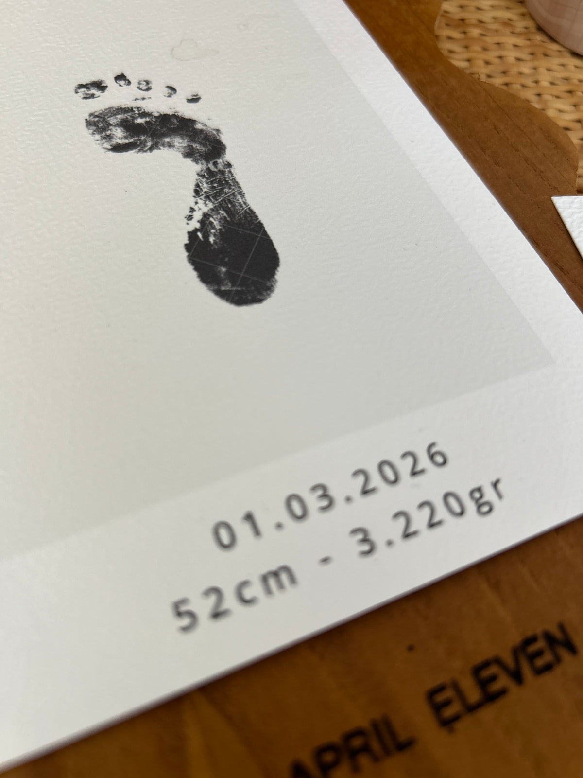 Empreinte de pied bébé avec date de naissance