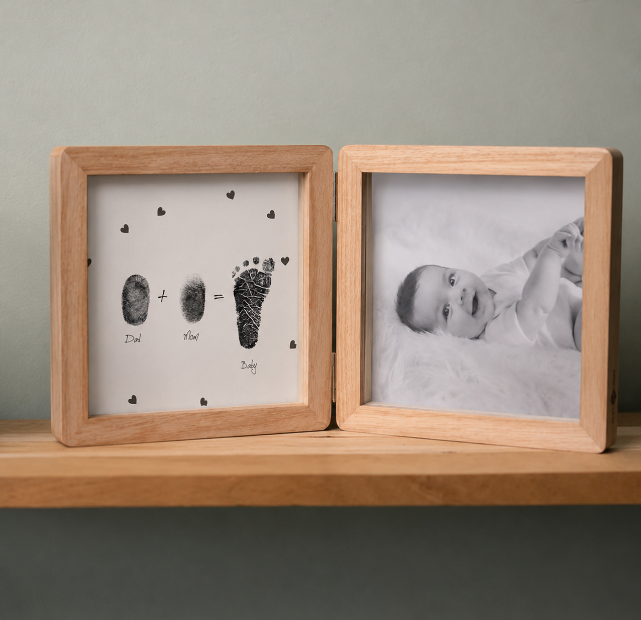 Cadre photo en bois empreinte famille + photo bébé