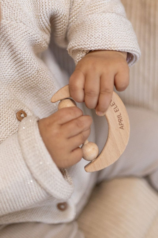 Wooden teething ring rattle