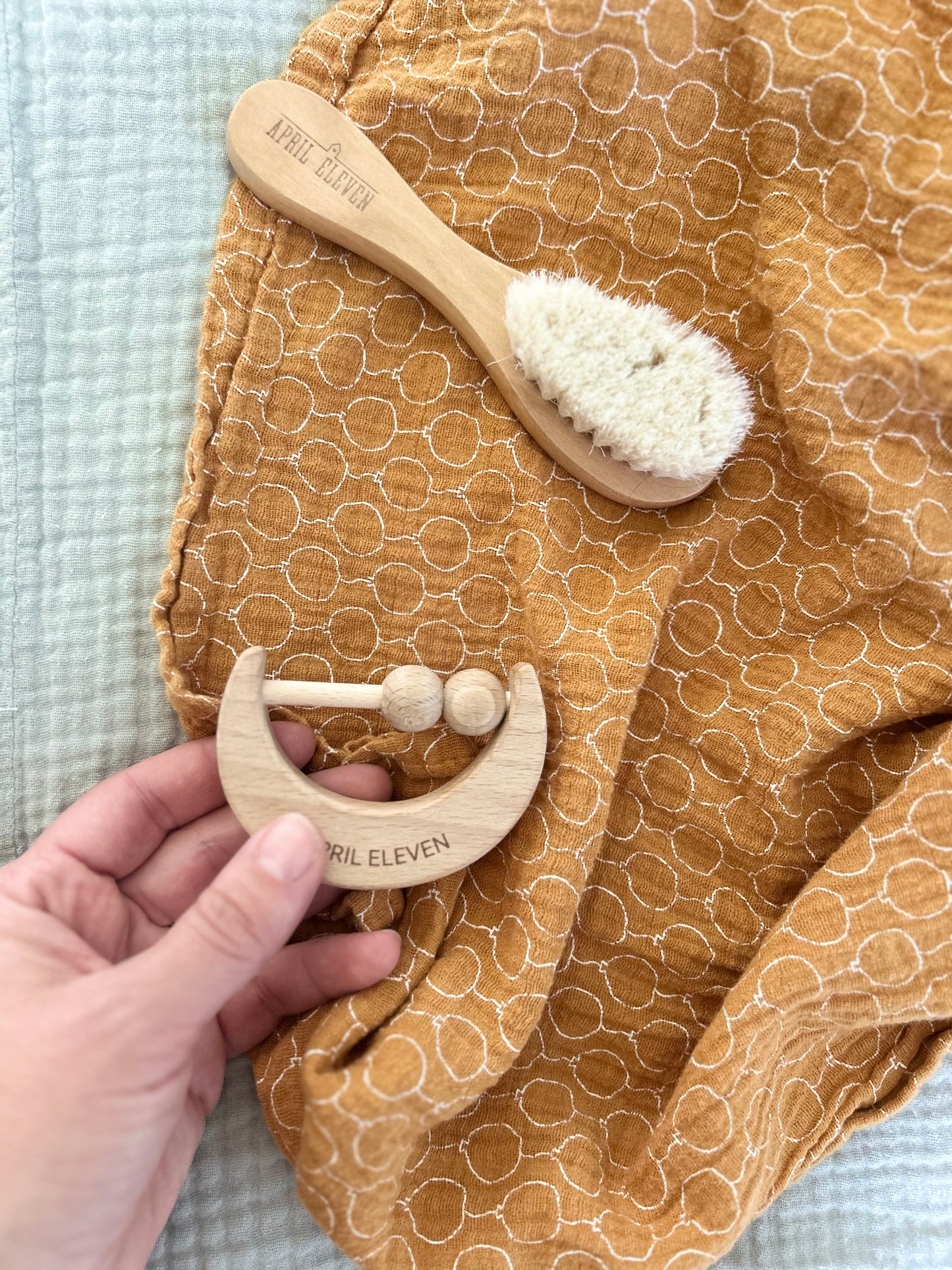 Wooden teething ring rattle