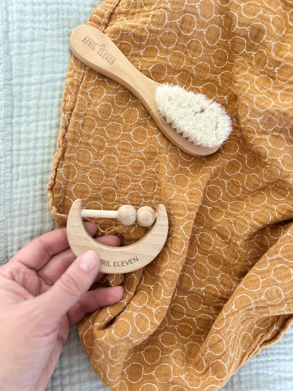 Wooden teething ring rattle