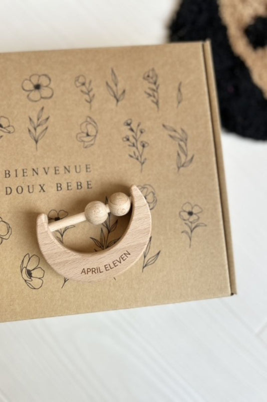 Wooden teething ring rattle